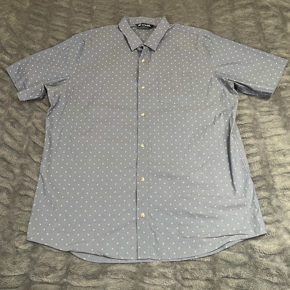 TravisMathew Blue Geometric Print Short Sleeve Button Down Shirt XXL Cotton